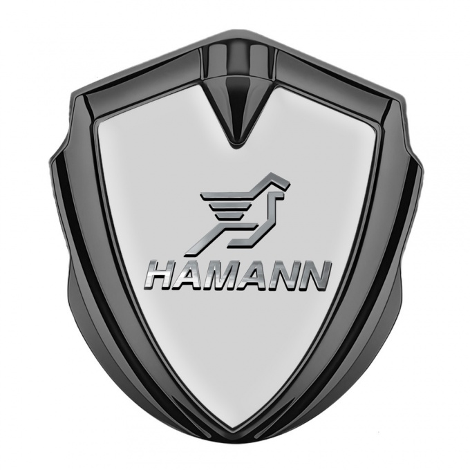 Hamann Emblem Badge Self Adhesive Graphite Grey Base Chrome Pegasus Logo