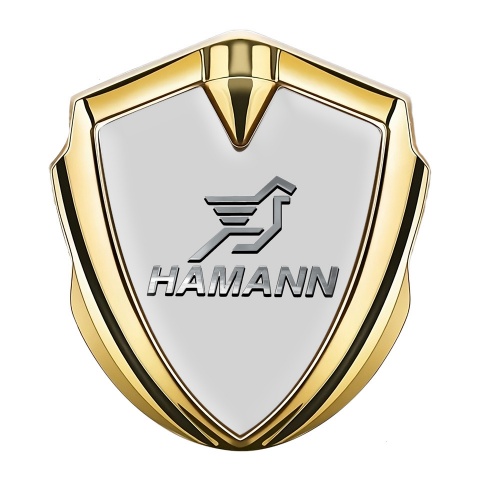 Hamann Emblem Badge Self Adhesive Gold Grey Base Chrome Pegasus Logo