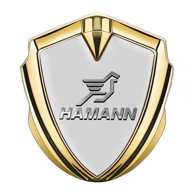 Hamann Emblem Badge Self Adhesive Gold Grey Base Chrome Pegasus Logo