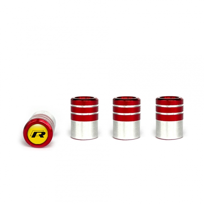 VW R Line Valve Steam Caps Red - Aluminum 4 pcs Yellow Silicone Sticker Black Logo