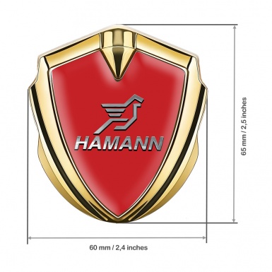 Hamann Fender Emblem Badge Gold Red Base Chrome Pegasus Logo