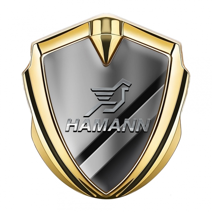 Hamann Domed Emblem Badge Gold Polished Metal Chrome Pegasus Logo