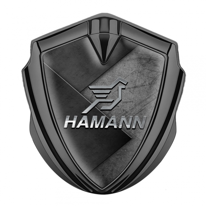 Hamann 3d Emblem Badge Graphite Scratched Surface Chrome Pegasus
