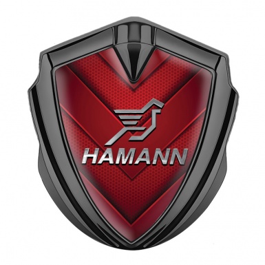 Hamann Metal Domed Emblem Graphite Red Hexagon Pattern Chrome Logo