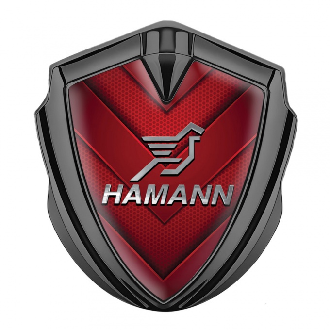 Hamann Metal Domed Emblem Graphite Red Hexagon Pattern Chrome Logo