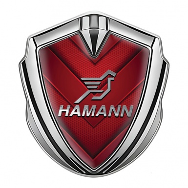Hamann Metal Domed Emblem Silver Red Hexagon Pattern Chrome Logo