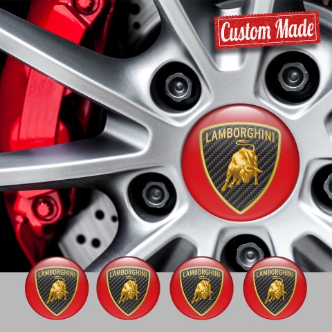 Lamborghini Emblems for Center Caps Carbon Logo Design Red