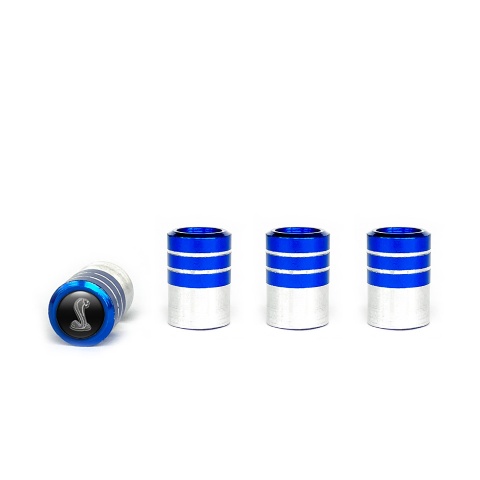 Ford Shelby Tyre Valve Caps Blue - Aluminium 4 pcs Black Silicone Sticker