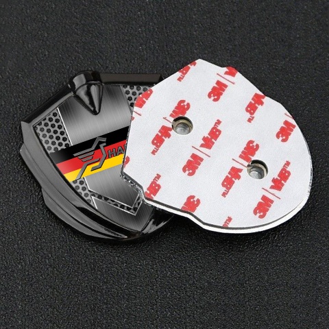 Hamann Emblem Car Badge Graphite Grey Honeycomb Germany Tricolor Design