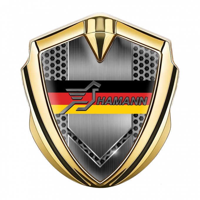 Hamann Emblem Car Badge Gold Grey Honeycomb Germany Tricolor Design