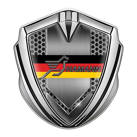 Hamann Emblem Car Badge Silver Grey Honeycomb Germany Tricolor Design