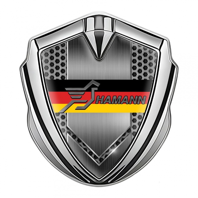 Hamann Emblem Car Badge Silver Grey Honeycomb Germany Tricolor Design