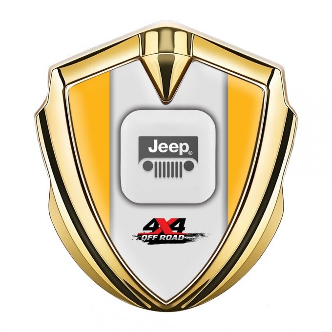 Jeep Metal Emblem Self Adhesive Gold Yellow Frame Offroad Edition
