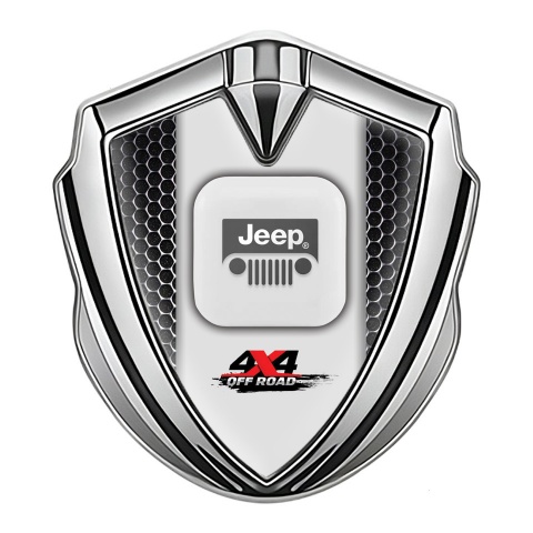 Jeep Emblem Trunk Badge Silver Dark Mesh Frame Offroad Edition