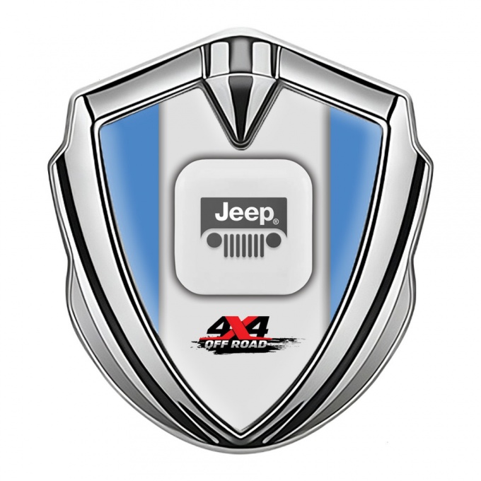 Jeep Emblem Self Adhesive Silver Glacial Blue Frame Offroad Edition