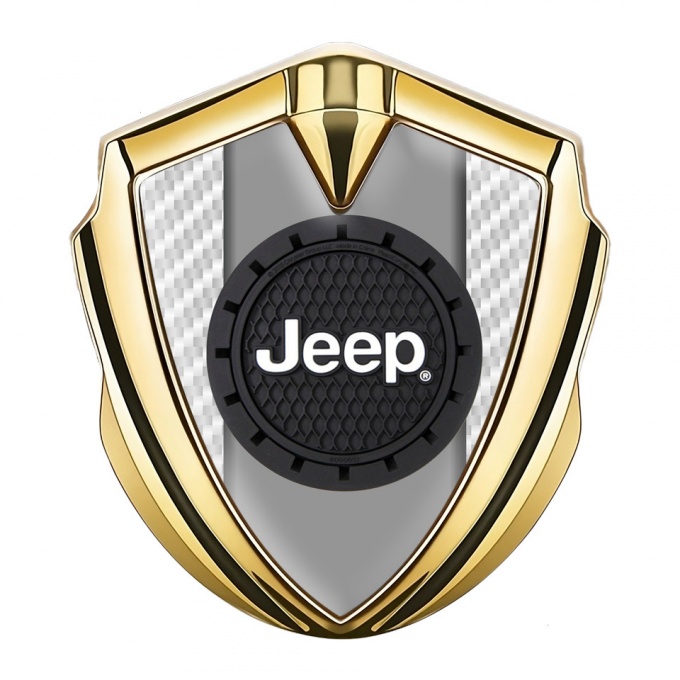 Jeep Emblem Self Adhesive Gold White Carbon Engraved Circle Logo