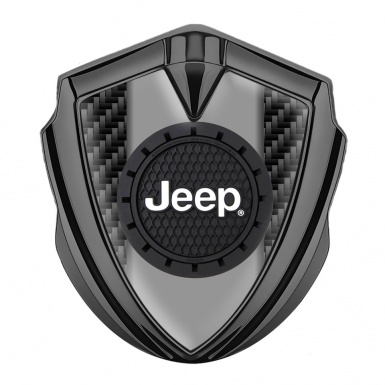 Jeep Domed Emblem Badge Graphite Black Carbon Engraved Circle Logo