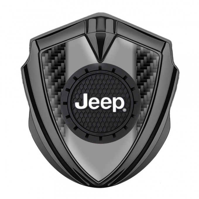 Jeep Domed Emblem Badge Graphite Black Carbon Engraved Circle Logo