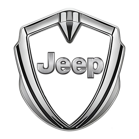 Jeep Bodyside Domed Emblem Silver White Base Classic Steel Logo Design