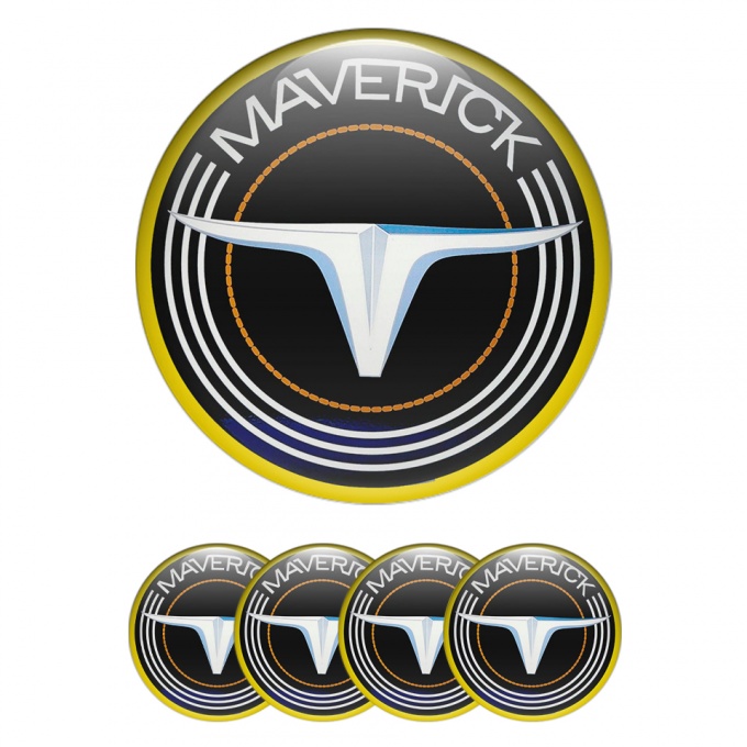 Ford Maverick Wheel Emblems for Center Caps Black Yellow Logo