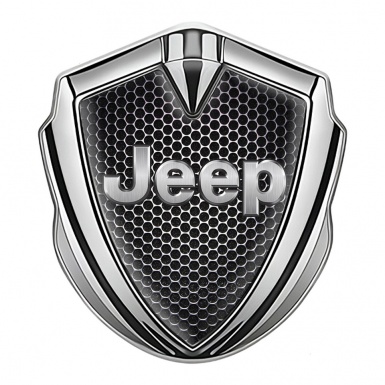 Jeep Silicon Emblem Badge Silver Metal Grate Classic Steel