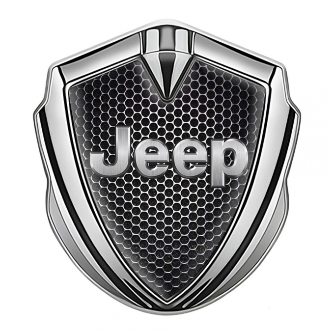 Jeep Silicon Emblem Badge Silver Metal Grate Classic Steel Logo Design