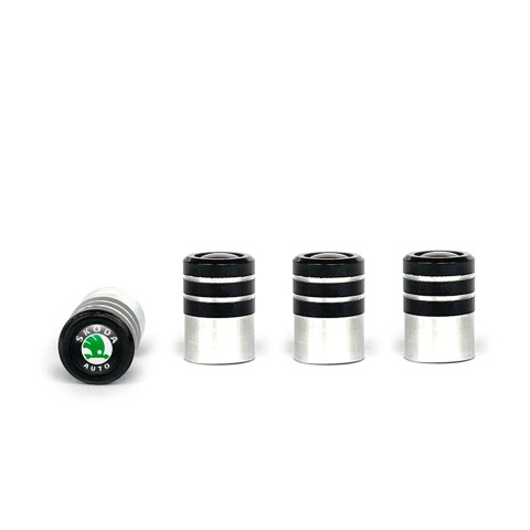 Skoda Valve Steam Caps Black - Aluminum 4 pcs Multicour Logo