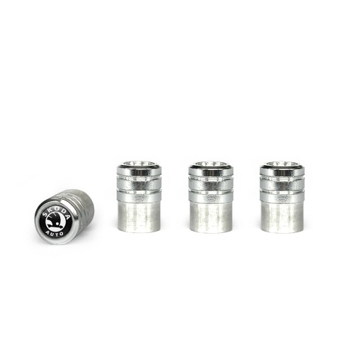 Skoda Valve Caps Aluminum 4 pcs Black White Logo