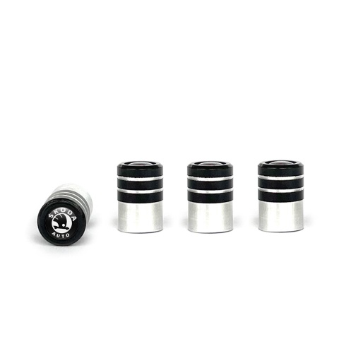 Skoda Valve Steam Caps Black - Aluminum 4 pcs Black White Logo