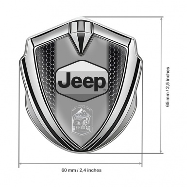 Jeep Emblem Silicon Badge Silver Steel Mesh Grey Logo Offroad Edition