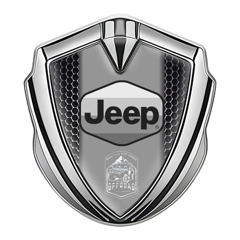 Jeep Emblem Silicon Badge Silver Steel Mesh Grey Logo Offroad Edition