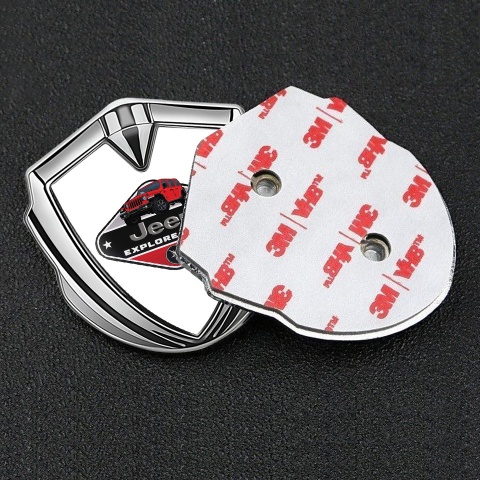 Jeep Domed Emblem Badge Silver White Print Wrangler Edition