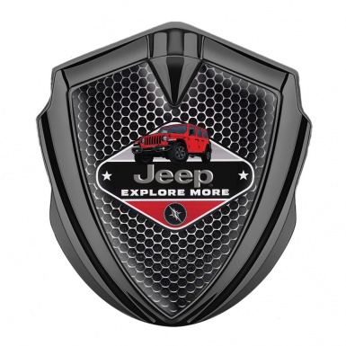 Jeep Emblem Metal Badge Graphite Perforated Grate Wrangler Edition