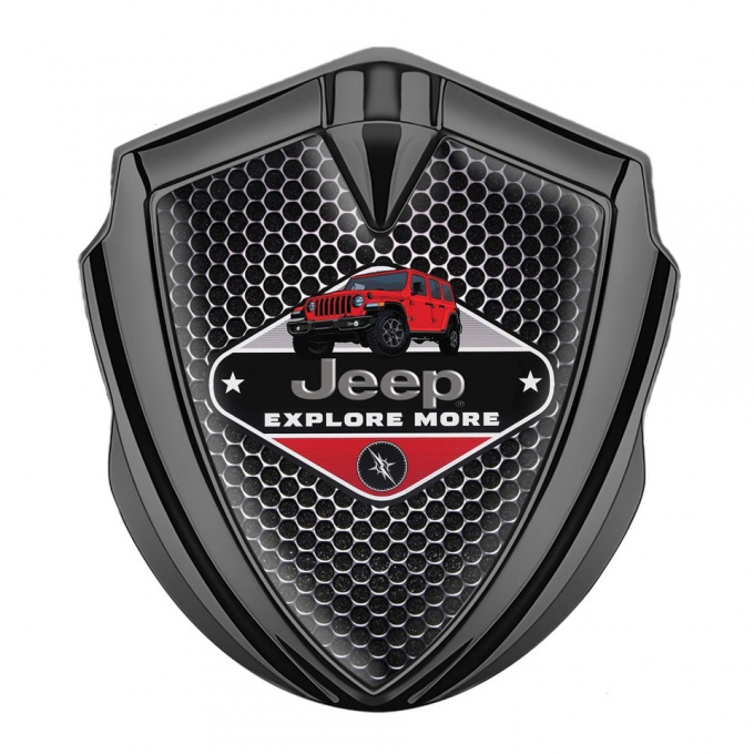Jeep Emblem Metal Badge Graphite Perforated Grate Wrangler Edition