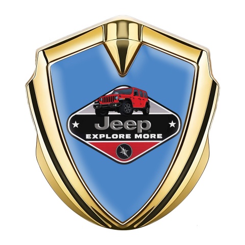 Jeep Emblem Metal Badge Gold Glacial Blue Base Wrangler Edition