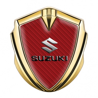 Suzuki Badge Self Adhesive Gold Red Carbon Dark Emboss Effect