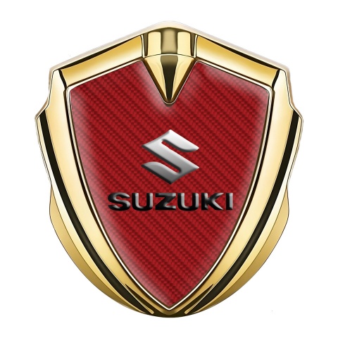 Suzuki Badge Self Adhesive Gold Red Carbon Dark Emboss Effect