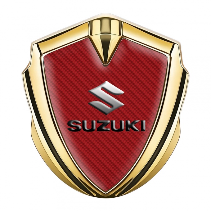 Suzuki Badge Self Adhesive Gold Red Carbon Dark Emboss Effect