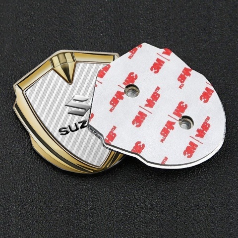 Suzuki Emblem Badge Self Adhesive Gold White Carbon Dark Emboss Effect