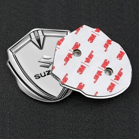 Suzuki Metal Emblem Self Adhesive Silver Grey Base Emboss Effect