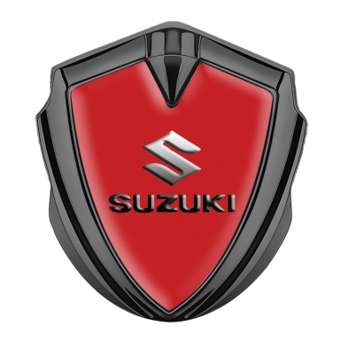 Suzuki Metal Emblem Badge Graphite Red Print Emboss Logo Effect