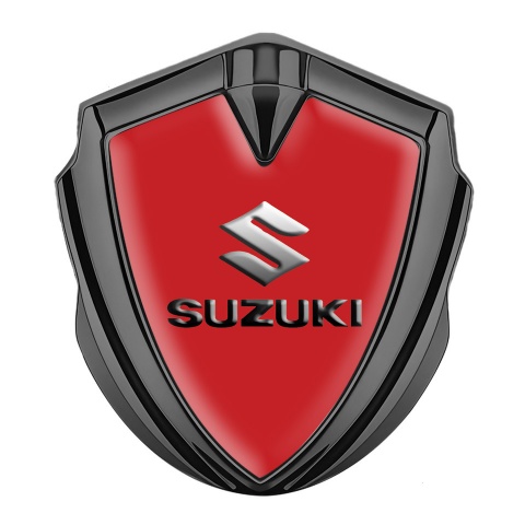 Suzuki Metal Emblem Badge Graphite Red Print Emboss Logo Effect