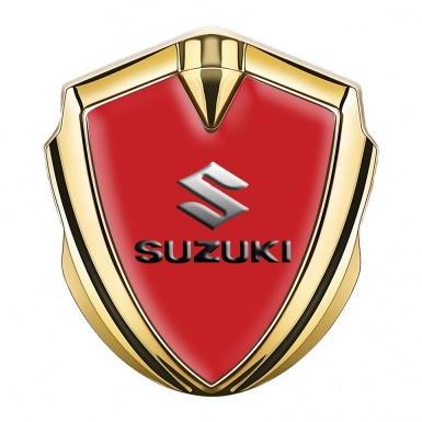 Suzuki Metal Emblem Badge Gold Red Print Emboss Logo Effect