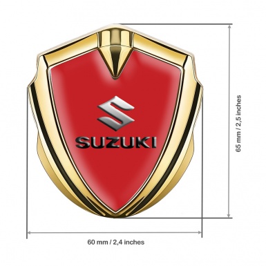 Suzuki Metal Emblem Badge Gold Red Print Emboss Logo Effect
