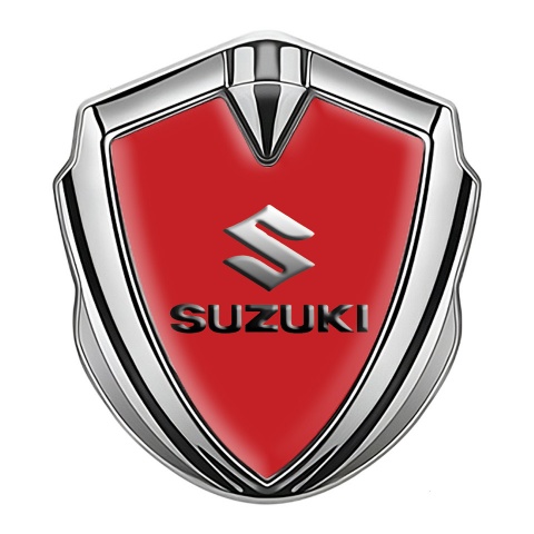 Suzuki Metal Emblem Badge Silver Red Print Emboss Logo Effect