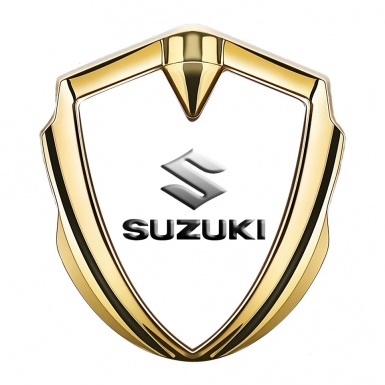 Suzuki Domed Emblem Badge Gold Pure White Emboss Logo Effect