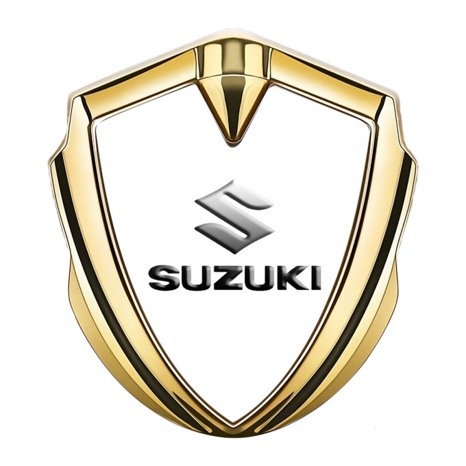 Suzuki Domed Emblem Badge Gold Pure White Emboss Logo Effect