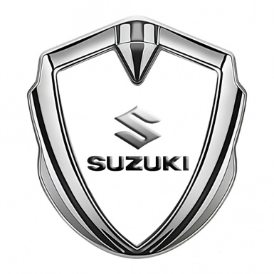 Suzuki Domed Emblem Badge Silver Pure White Emboss Logo Effect