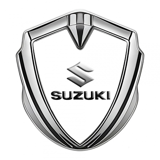 Suzuki Domed Emblem Badge Silver Pure White Emboss Logo Effect