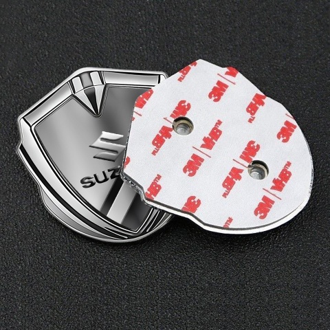Suzuki Emblem Car Badge Silver Polished Steel Emboss Logo Effect